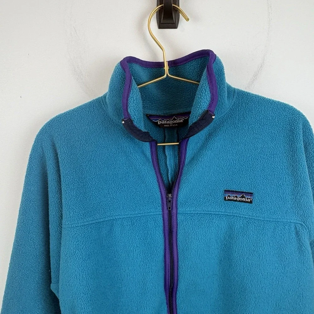 Vintage Patagonia Kids Made in USA Blue Zip‎ Up Fleece Jacket Size 11/12 Large